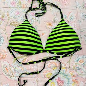 Joe Boxer Neon Green and Black Striped Bikini Top